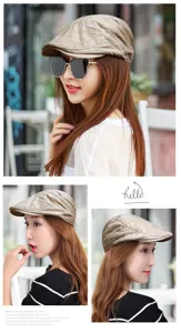 Detailed views of the khaki suede flat cap for autumn and winter