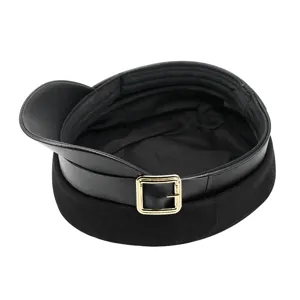 Elegant winter vintage wool baker boy hat with leather brim and gold buckle detail