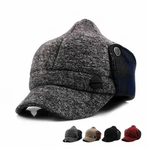 Casquette de Baseball Tricotée pour Femme avec Cache-oreilles Bonnet d'Hiver Chaud Style Coréen en Coton Polyester Tie-Dye Casquette Décontractée