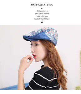 Detailed side profile of a woman wearing a stylish colorful embroidered jacquard newsboy cap