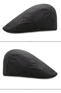 Dual side views of premium black suede ivy cap showing the textured finish and shape