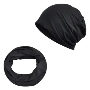 Thin breathable black modal beanie and matching neck gaiter set for spring and summer
