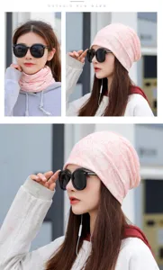 Stylish pink leaf print beanie and neck gaiter set for women's autumn winter warmth