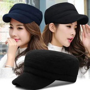 Heren Vintage Wollen Cadet Cap Winter Warme Flat Top Hoed Koreaanse Stijl Outdoor Volledig Gesloten Militaire Pet