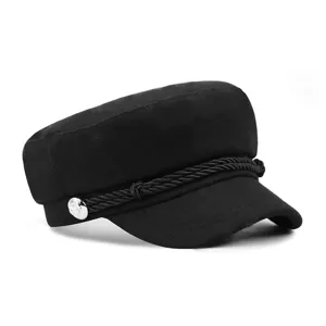 Classic black wool navy sailor cap with decorative rope trim and silver buttons