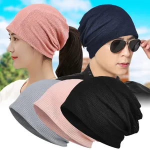 Summer Thin Breathable Hollow Out Headscarf Hat For Men Women Dual Use Neck Gaiter Casual Beanie Outdoor Sunshade Mesh Hat