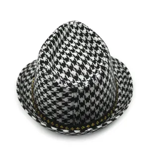 Sombrero Fedora clásico para niños en pata de gallo con banda de cuero con tachuelas