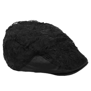 Elegante berretto in pizzo nero a fiori per donna, traspirante con protezione solare