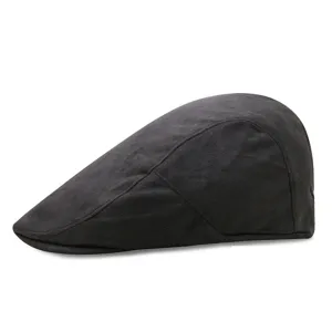 Classic black thickened faux suede beret flat cap for men and women outdoor style