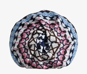 Knitted turban hat with colorful geometric patterns for autumn and winter warmth