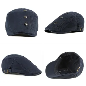 Navy blue cotton flat cap with rivets and FREESTYLE embroidery for men and women.