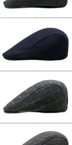 Collection of classic wool blend flat caps for men and women in solid and plaid styles
