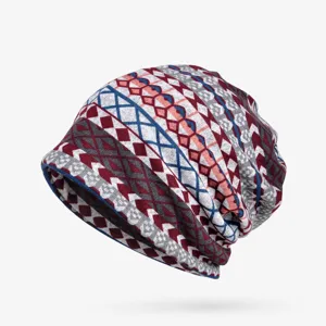 Detailed view of geometric diamond pattern on high-quality warm knitted winter beanie hat