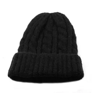 Berretto Unisex in Maglia a Trecce Tinta Unita Con Risvolto Termico Morbido Invernale Caldo Filato di Lana