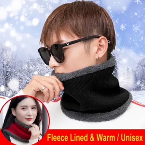 Unisex Winter Fleece Lined Neck Gaiter Warm Knitted Double Layer Neck Warmer Windproof Outdoor Cycling Scarf For Men Women