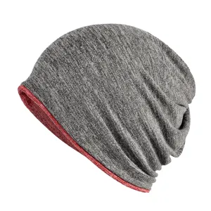 Berretto in cotone grigio caldo a doppio strato con fodera rossa, elegante cappello invernale