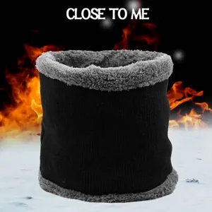Thickened black fleece-lined neck warmer for winter outdoor cycling and windproof use