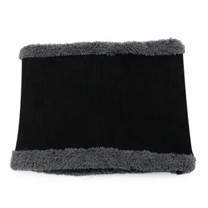 Winter black knitted neck gaiter with thick grey faux fur lining for windproof warmth