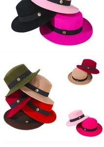 Collection of vintage flat top wool felt hats with wide brims in multiple colors