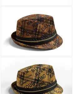Detailed macro view of vintage plaid fedora hat featuring graffiti print and unique zipper band