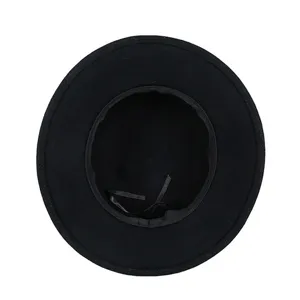 Black wool felt flat-top boater hat with wide brim for men and women