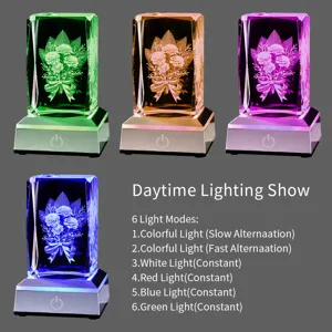 Detail showing 6 lighting modes of 3D laser-etched crystal night light