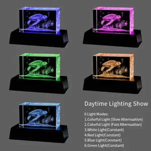 3D laser engraved sea turtle crystal night light featuring 6 colorful LED lighting modes