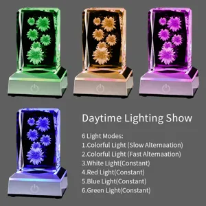 Detailed list of 6 lighting modes for the 3D daisy laser-engraved crystal night light lamp