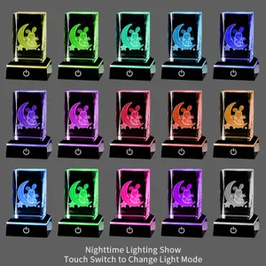 Grille de veilleuse en cristal 3D montrant 15 modes de couleur LED avec un motif lapin