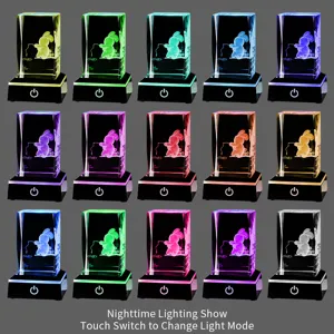 3D laser-etched crystal night light showing 15 color modes with touch switch