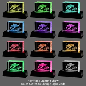 3D laser engraved crystal cube night light featuring sea turtle with multiple color modes