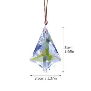 Close-up detailed view of faceted K9 crystal prism suncatcher with clear size dimensions