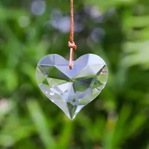 K9 Transparent Heart Crystal Suncatcher Faceted Glass Prism Hanging Decoration Clear Crystal Pendant For Garden Window