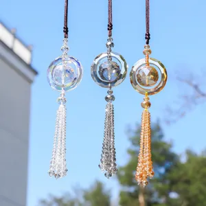 Artificial Crystal Car Hanging Ornament Faceted Rotating Ball Pendant With Crystal Beads Tassel Car Interior Rearview Mirror Decoration Gift