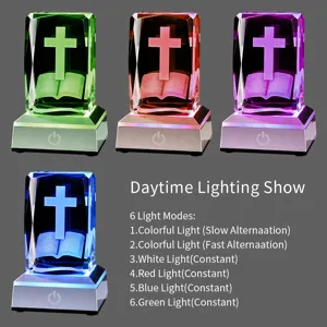 Veilleuse en cristal gravée au laser 3D avec 6 modes d'éclairage colorés différents