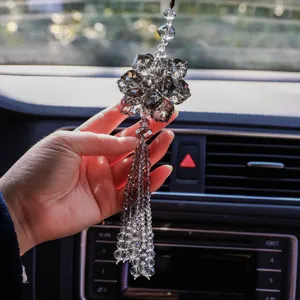 Kristall Auto Hängeornament Ahornblatt Blume Perlen Quaste Rückspiegel Dekoration