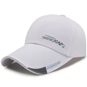 White men's sun protection baseball cap with long brim and sports print