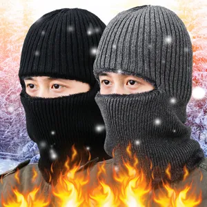 Winter Knitted Balaclava Hat For Men Women Thermal Fleece Lined Ski Mask Eye Hole Design Integrated Pullover Neck Warmer Cap Outdoor Windproof Headwear