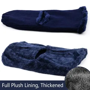 Warm navy blue knitted balaclava with thick fleece lining for winter outdoor skiing