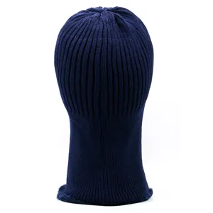 Winter warm fleece-lined knitted ski balaclava mask in navy blue back view