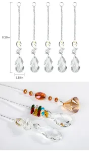 Detailansicht der K9-Kristall-Suncatcher-Anhänger mit einer Länge von 8,26 Zoll Maßen