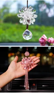 Sparkling crystal car hanging ornament with a flower shape and faceted crystal ball