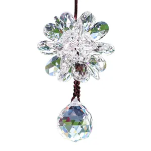 Sparkling crystal car hanging ornament with faceted flower and ball design
