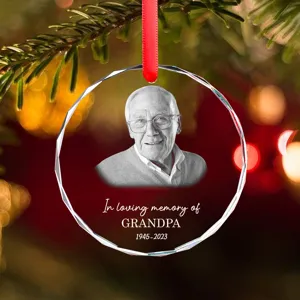Adorno navideño de cristal personalizado con foto y grabado para el abuelo