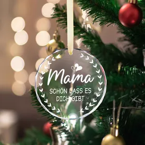 Elegante heldere cirkelvormige kerstboomversiering voor mama met Duitse tekstgravure