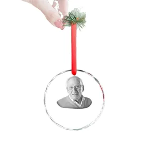 Adorno de árbol de Navidad redondo transparente personalizado con retrato y cinta roja