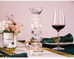 Modern geometric stacked crystal candle holder centerpiece for elegant wedding home decor