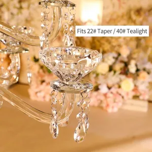 Candelabro de cristal de lujo de 9 brazos para velas de pilar 22# y de té 40#