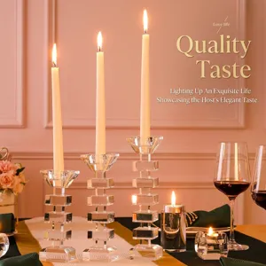 Elegant European crystal pillar candle holder set for romantic dining and luxury home decor