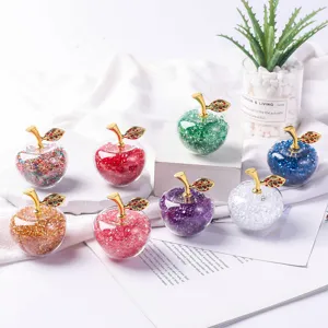 Ornement de Pomme en Cristal Figurines Décoratives Avec Feuille d'Or en Strass Luxe Boîte Cadeau Noël Déco de Table